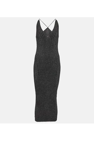 GALVAN Vestido midi Rhea de punto metalizado