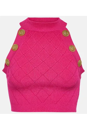 Balmain Top de punto de cuello halter adornado