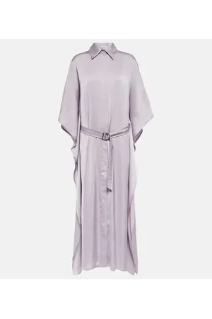 Brunello Cucinelli Vestido camisero de satén con cinturón