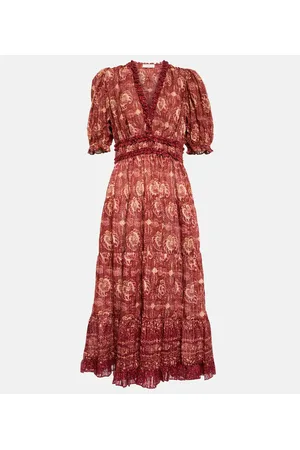 ULLA JOHNSON Vestido midi Elli de algodón estampado