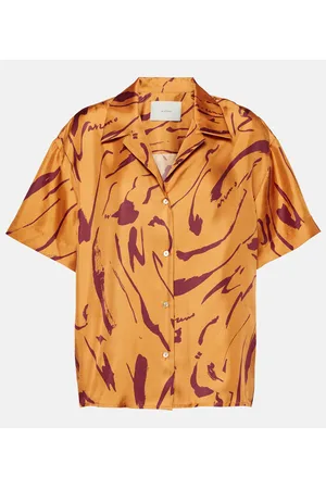 ASCENO Camisa de sarga de seda estampada
