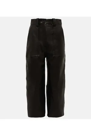 Khaite Pantalones rectos de piel de tiro alto