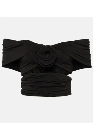 MAGDA BUTRYM Crop top floral con hombros descubiertos