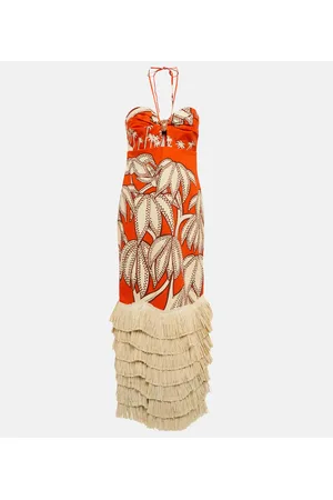 JOHANNA ORTIZ Vestido largo floral con volantes