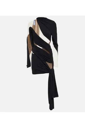 MUGLER Vestido corto drapeado con tul