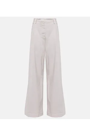 Brunello Cucinelli Pantalones anchos en popelín de algodón