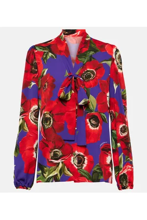 Dolce & Gabbana Blusa de mezcla de seda floral con lazada