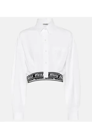Miu Miu Camisa de algodón cropped con logo