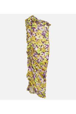 DRIES VAN NOTEN Vestido midi de satén floral con volante