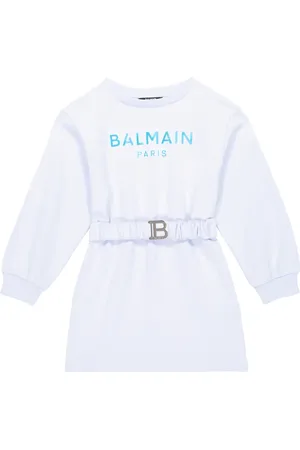 Balmain Vestido de algodón con cinturón y logo
