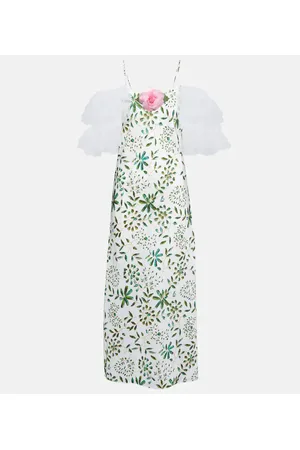 RODARTE Vestido midi en seda con aplique floral