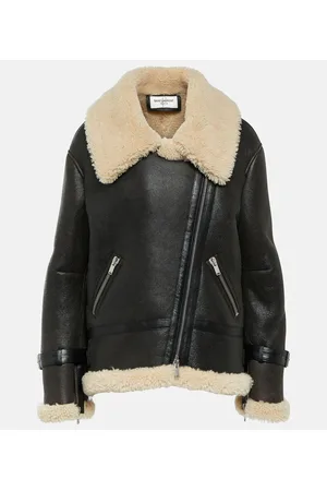 Saint Laurent Chaqueta de piel con borrego