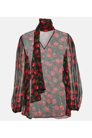 Dolce & Gabbana Blusa en gasa de seda con cuello anudado