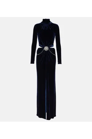 Paco rabanne Vestido largo de terciopelo con cinturón joya