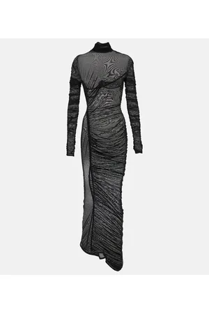 MUGLER Vestido largo translúcido fruncido