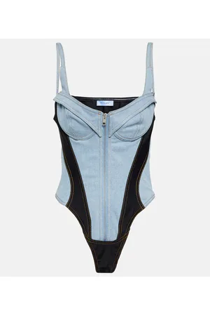 MUGLER Body en denim con paneles