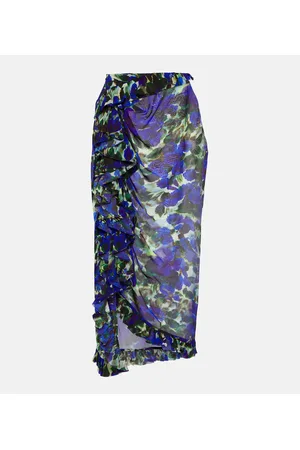 DRIES VAN NOTEN Falda midi de satén floral con volantes