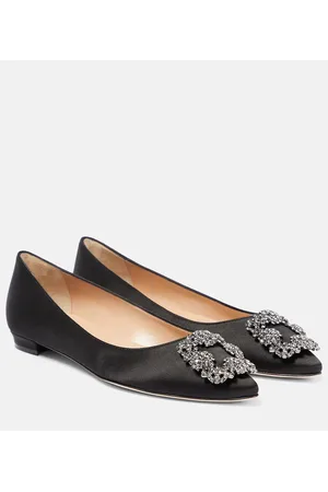 Manolo Blahnik Bailarinas Hangisiflat de satén adornadas