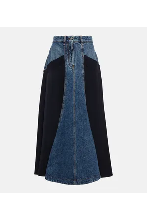 Chloé Chloé Falda midi de gabardina de lana y denim