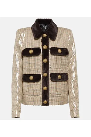Balmain Chaqueta con lentejuelas y pelo sintético