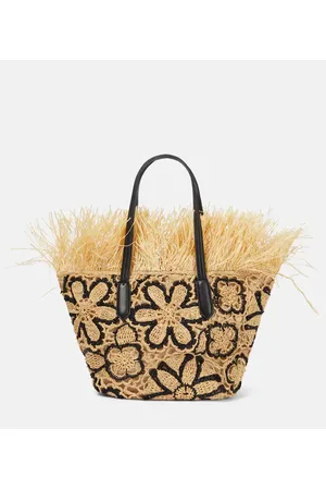 Oscar de la Renta Bolso cesta de paja y croché floral