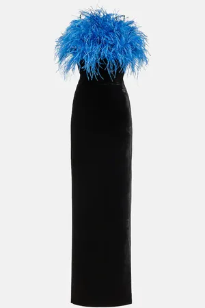 Rasario Vestido de fiesta con ribete de plumas