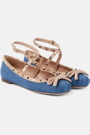 VALENTINO GARAVANI Bailarinas Rockstud de denim con piel