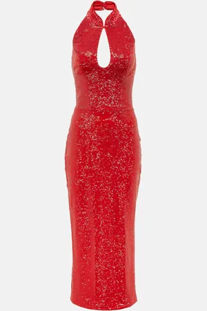 Rasario Vestido largo con lentejuelas y cuello halter