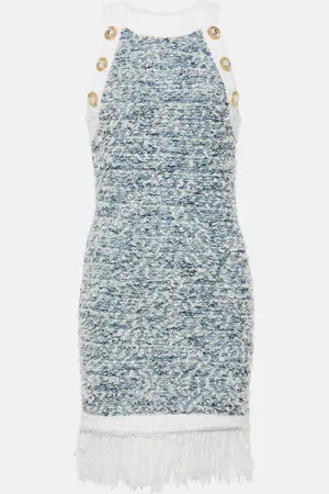 Balmain Vestido corto de tweed con flecos