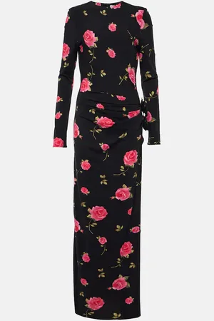MAGDA BUTRYM Vestido largo fruncido con aplique floral