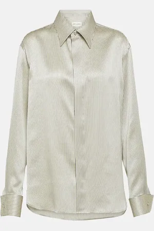 Saint Laurent Camisa de satén de seda a rayas