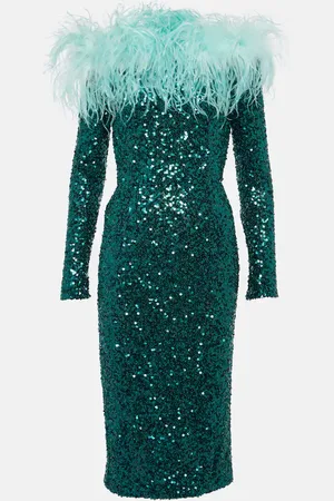 Dolce & Gabbana Vestido midi con lentejuelas y plumas