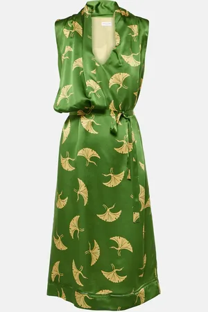 DRIES VAN NOTEN Vestido midi de satén de seda estampado