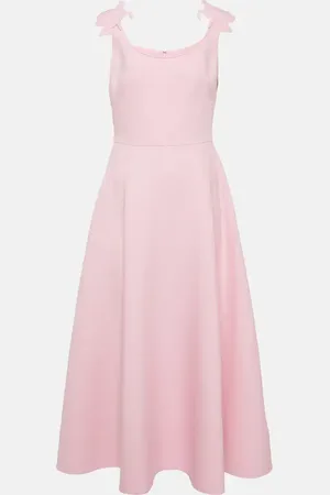 VALENTINO Vestido midi de lana y seda con aplique floral