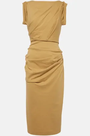 DRIES VAN NOTEN Vestido midi fruncido de jersey de algodón