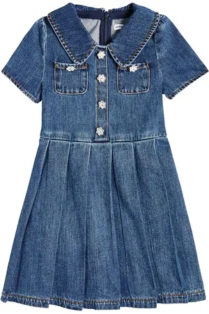Self-Portrait Vestido de denim plisado