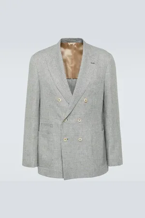 Brunello Cucinelli Blazer cruzado de lino con pata de gallo