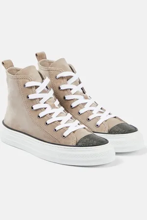 Brunello Cucinelli Zapatillas de ante con cuentas monili