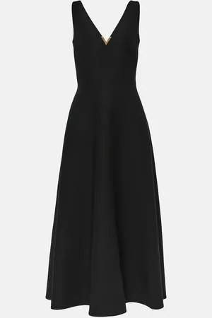 VALENTINO Vestido midi de Crepe Couture con VGold