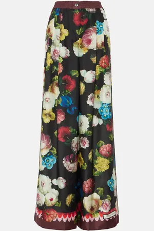 Dolce & Gabbana Pantalones anchos de seda floral de tiro alto