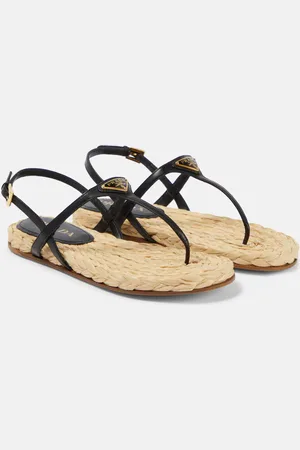 Prada Sandalias de piel y rafia
