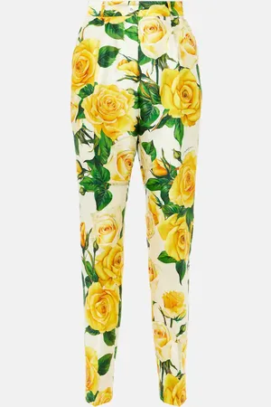Dolce & Gabbana Pantalones rectos de mezcla de seda floral de tiro alto