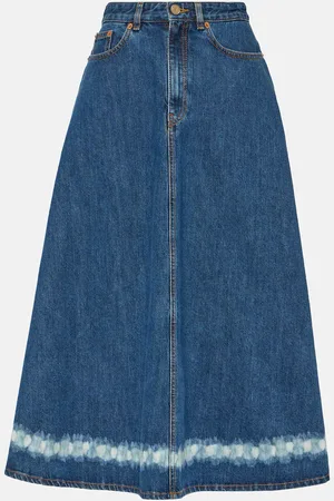 VALENTINO Falda midi de denim con VGold