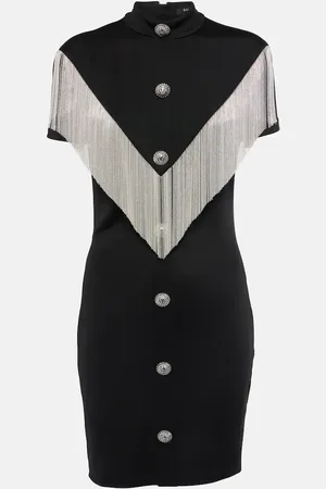 Balmain Vestido corto de jersey con flecos