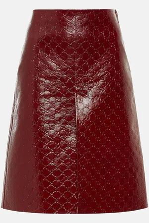 Gucci Falda midi de piel con GG en relieve