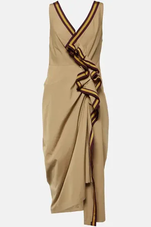 DRIES VAN NOTEN Vestido midi de algodón fruncido