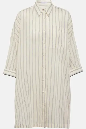 Brunello Cucinelli Camisa de algodón y seda a rayas
