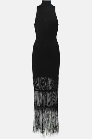 Khaite Vestido largo Zare acanalado con flecos
