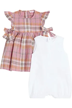 Il gufo Bebé - set de mono y vestido de lino a cuadros