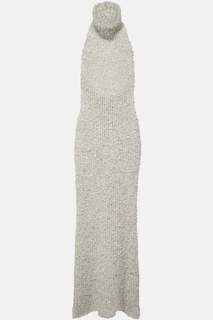 VALENTINO Vestido largo de bouclé de seda con cuello alto